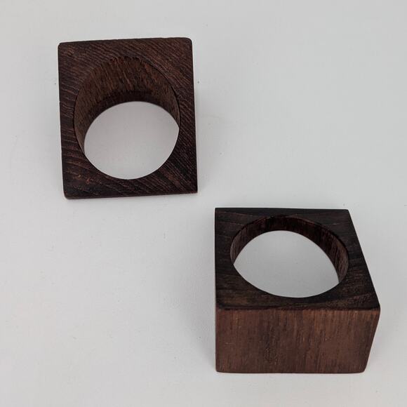 Wood Napkin Rings Set of 8 Faceted Geometric Solid VTG MCM Dinner Table Decor - Picture 5 of 9